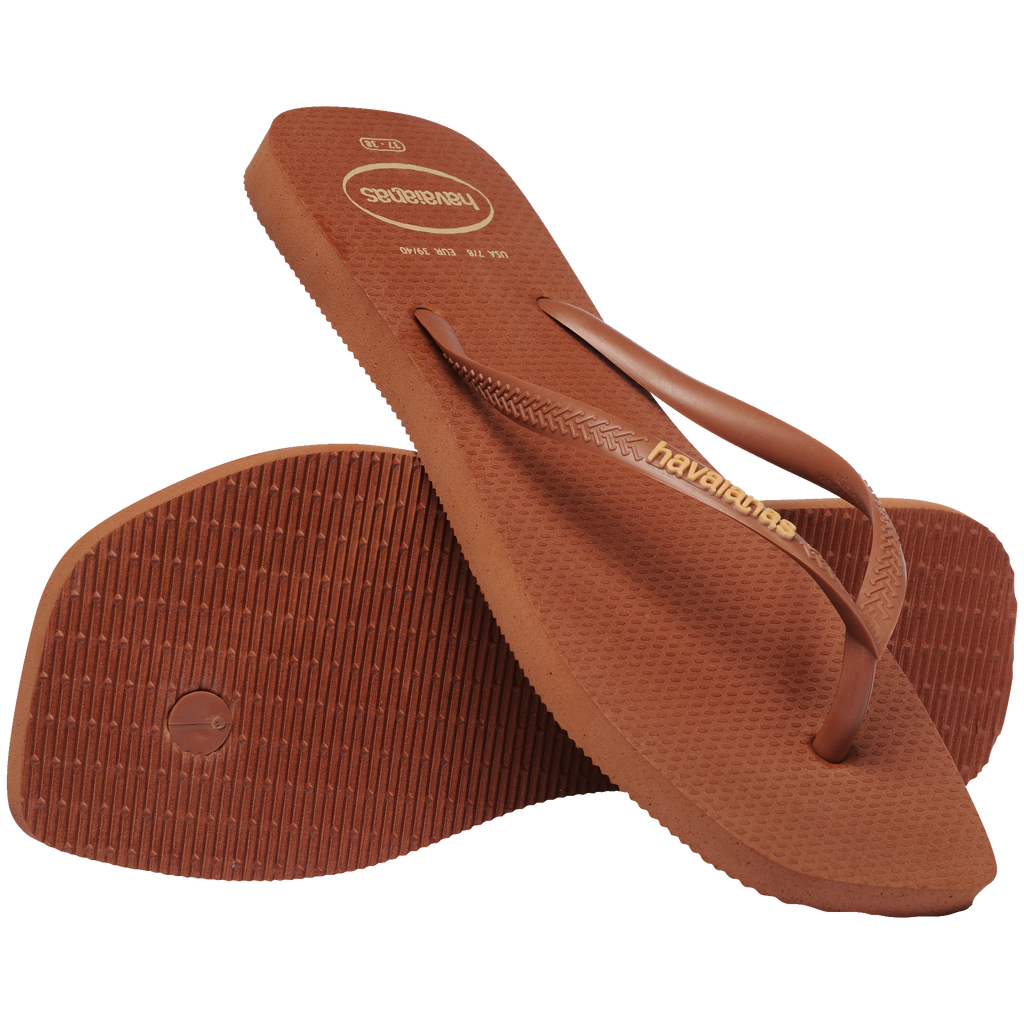 Women's Slim Square Logo Pop Up Flip Flops - RUST