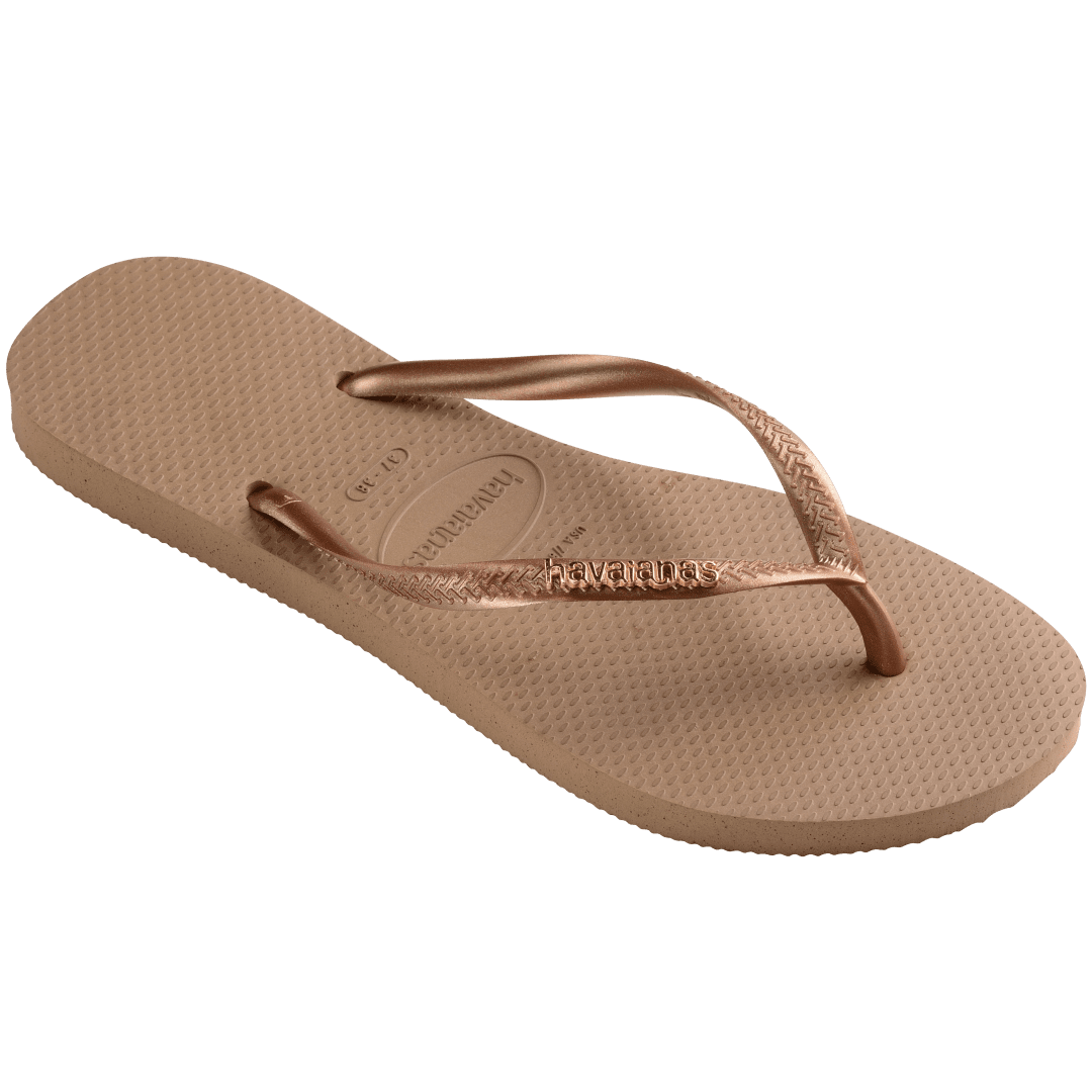 Women's Slim Logo Metallic Flip Flops - Rose Gold