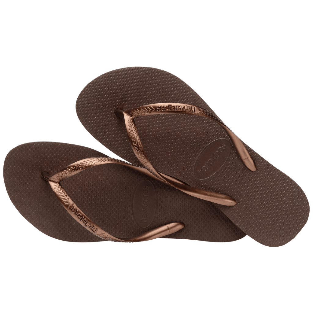 Women's Slim Flip Flops - Dark Brown Metallic