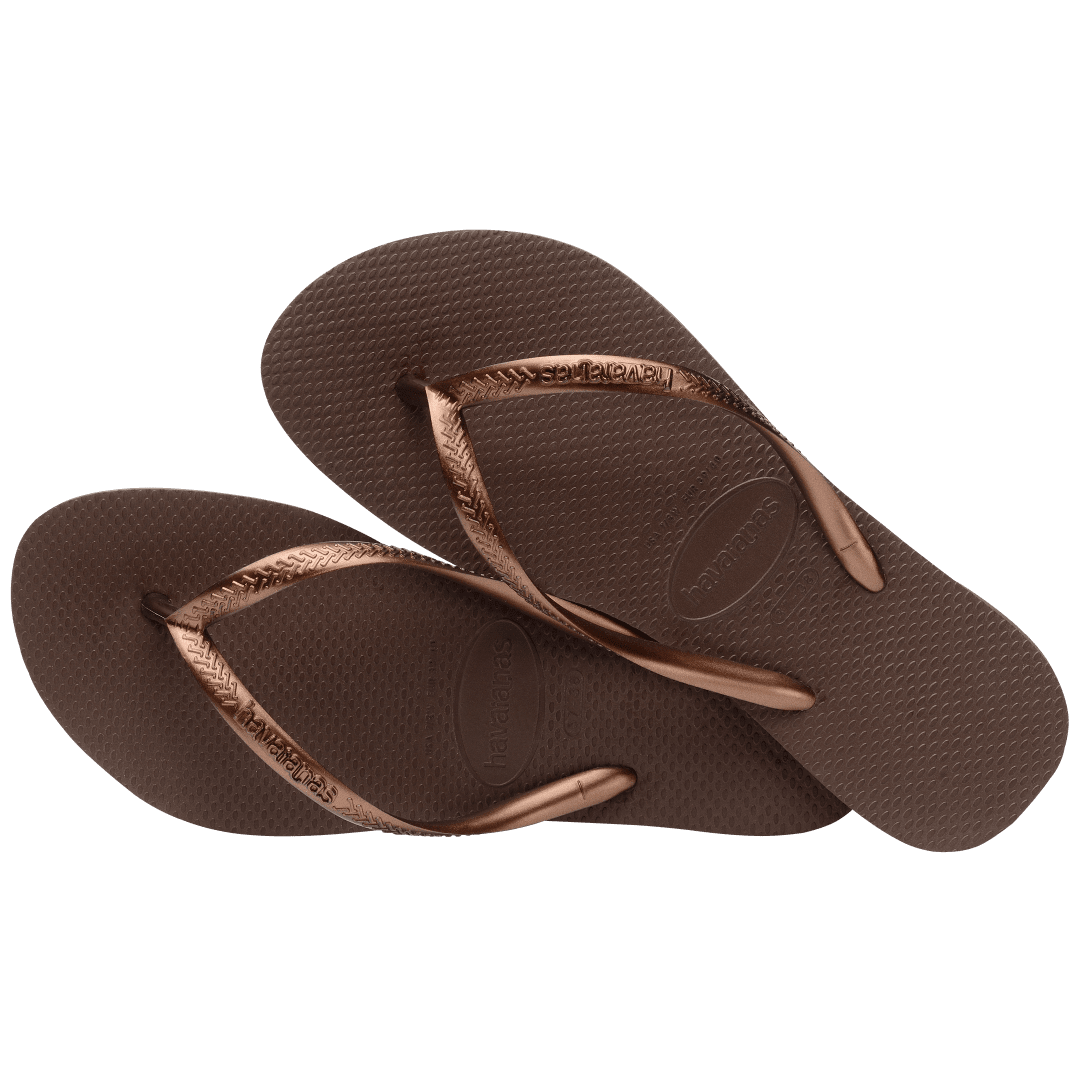 Women's Slim Flip Flops - Dark Brown Metallic
