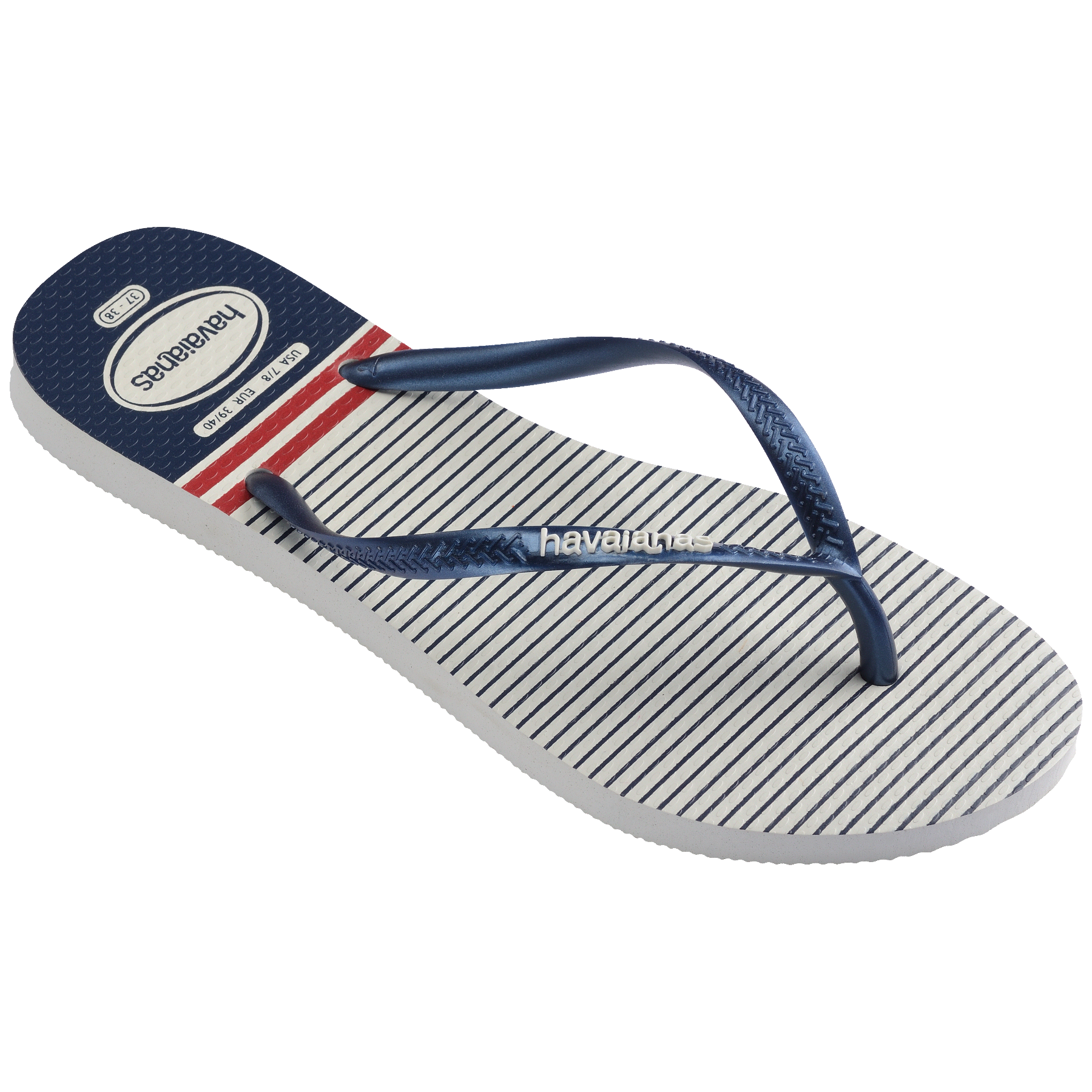 Women's Nautical Slim Flip Flops - White/Navy/Red